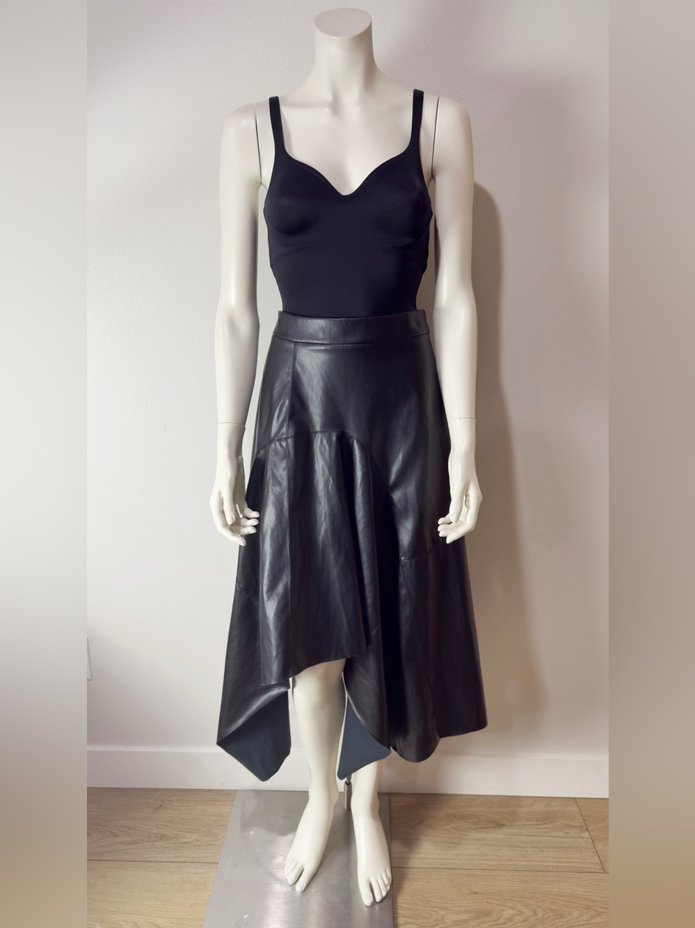 Zara ZW Collection Asymmetric Leather Effect Midi Skirt Black 3581/242 New Small